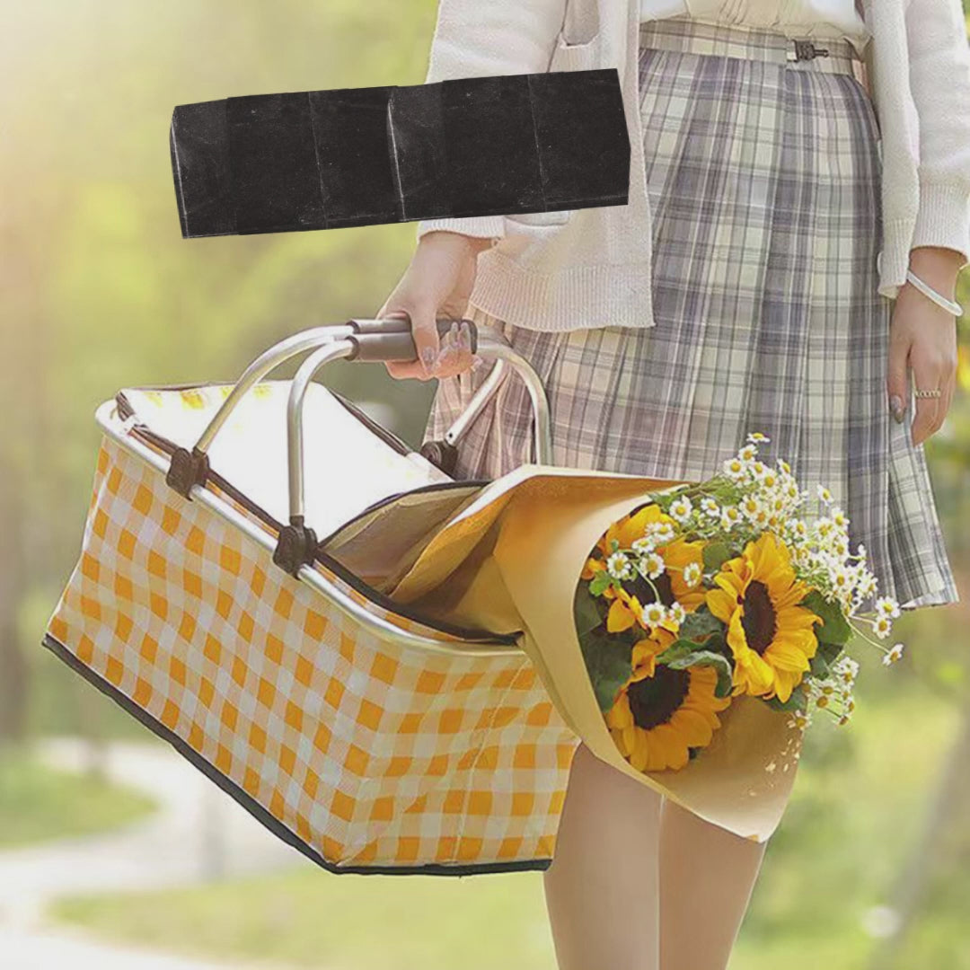 Collapsible Outdoor Camping Portable Insulated Picnic Basket Camping Picnic Ice Pack(Yellow Grid)
